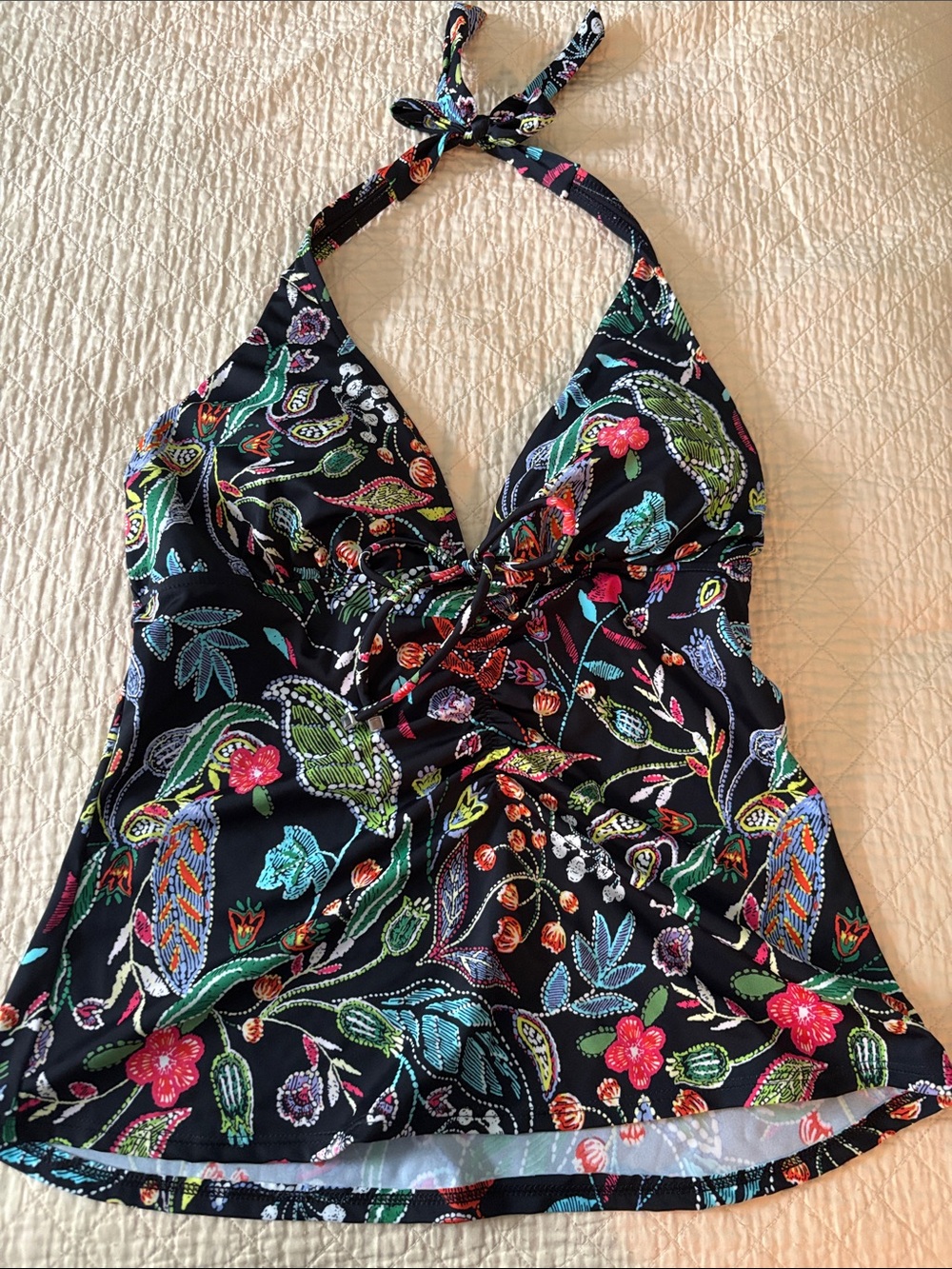VENUS Black Floral Paisley Halter Swim Top. Sz. 10